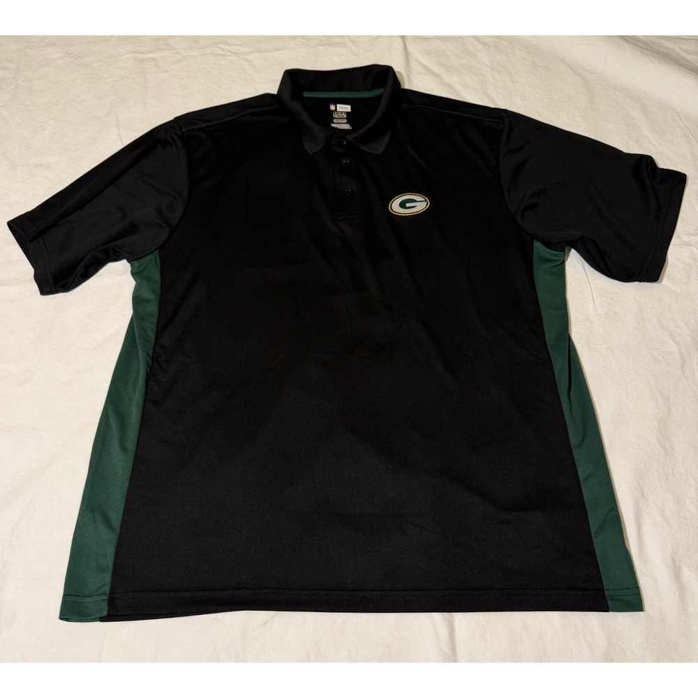 Green Bay Packers Reebok NFL Equipment Polo Shirt Mens 2XL Black Embroidered